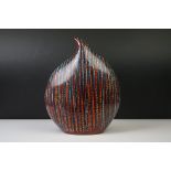 Anita Harris ' Teardrop ' vase decorated with blue vertical stripes on a red ground, approx 30cm