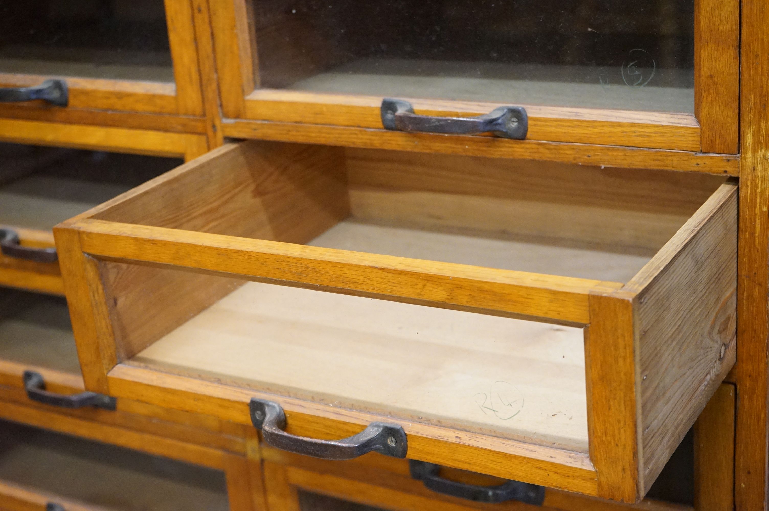 Early 20th century Shop Oak Haberdashery Cabinet with two banks of eight glass fronted drawers (16 - Image 5 of 8