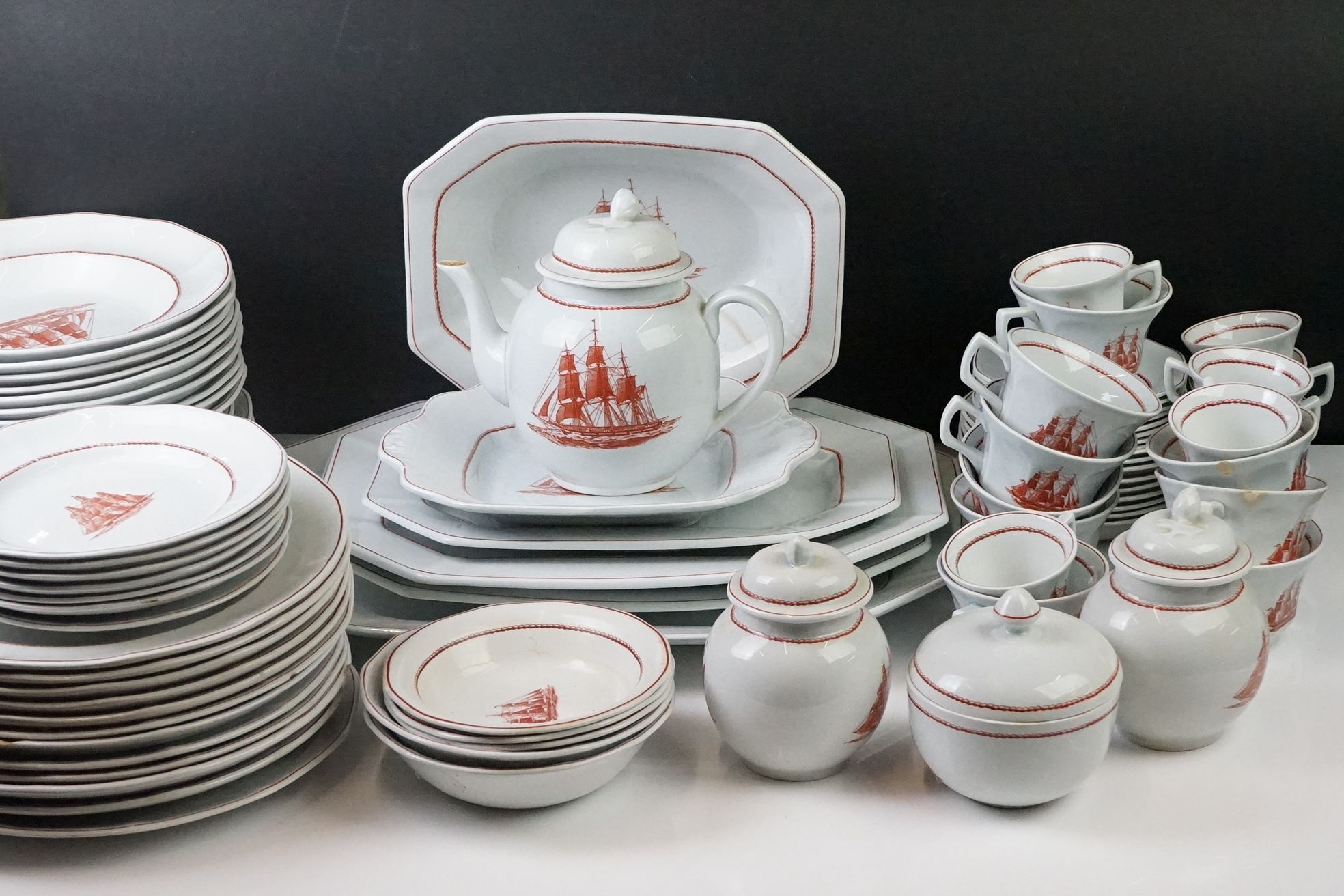 Wedgwood ' Flying Cloud ' pattern tea & dinner service, 78 pieces, to include 5 octagonal serving