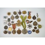 A small group of mixed collectables to include coins, medals and badges, include military interest.