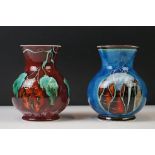 Two Anita Harris Trojan shaped vases to include a trial vase with floral design on red ground, and