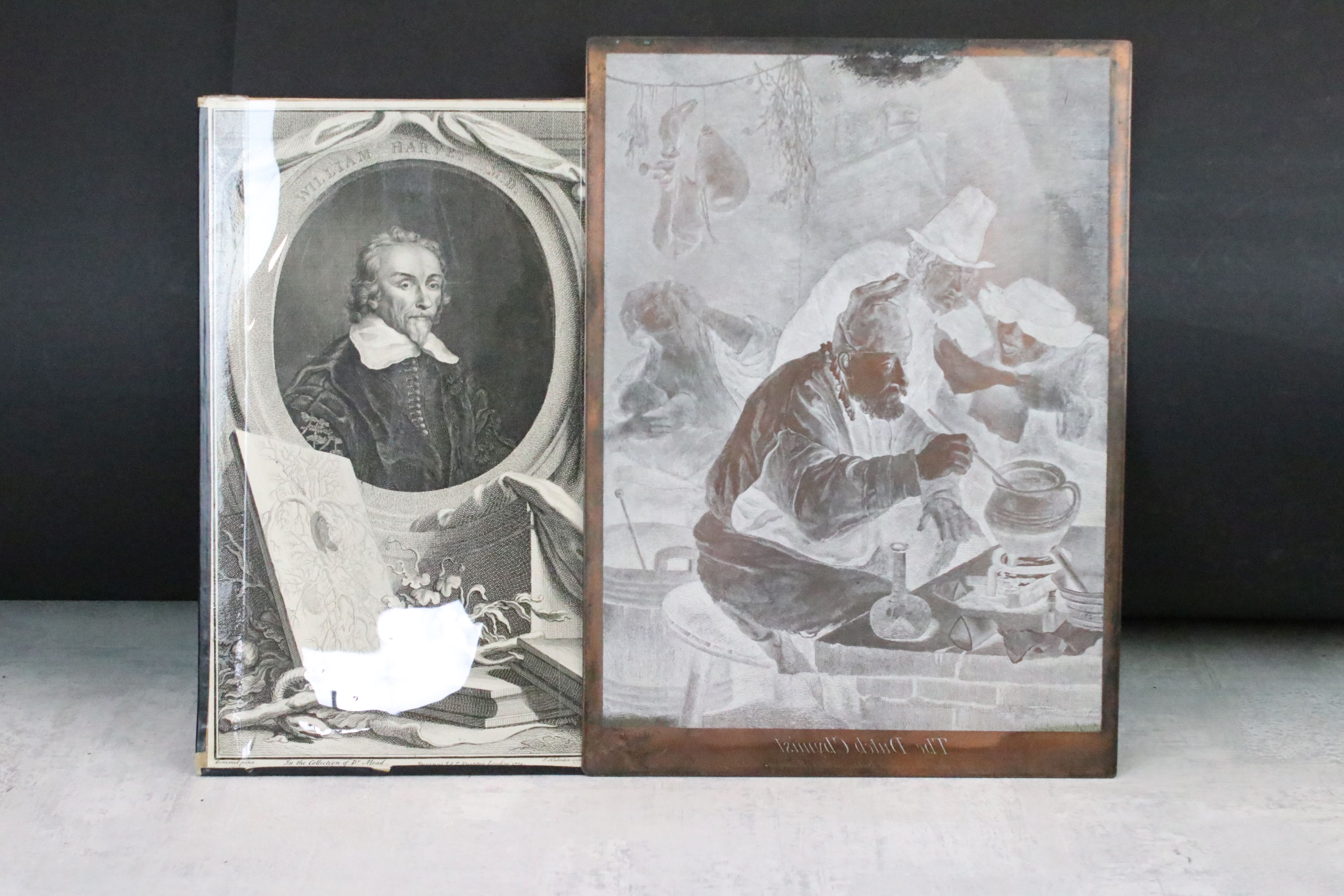 Two 18th / 19th century Copper Engraving Printing Plates including ' The Dutch Chemist ', 30cm x