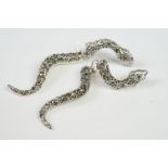 Pair of Silver Marcasite Snake Earrings with ruby eyes