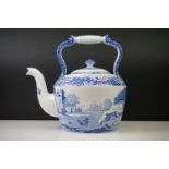Large Spode Blue & White Italian pattern ceramic kettle & cover, 31cm high