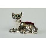 Silver Cat Pincushion with emerald eyes