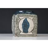 Troika Pottery Marmalade Jar of cube form, the body with incised geometric design, signed 'Troika'