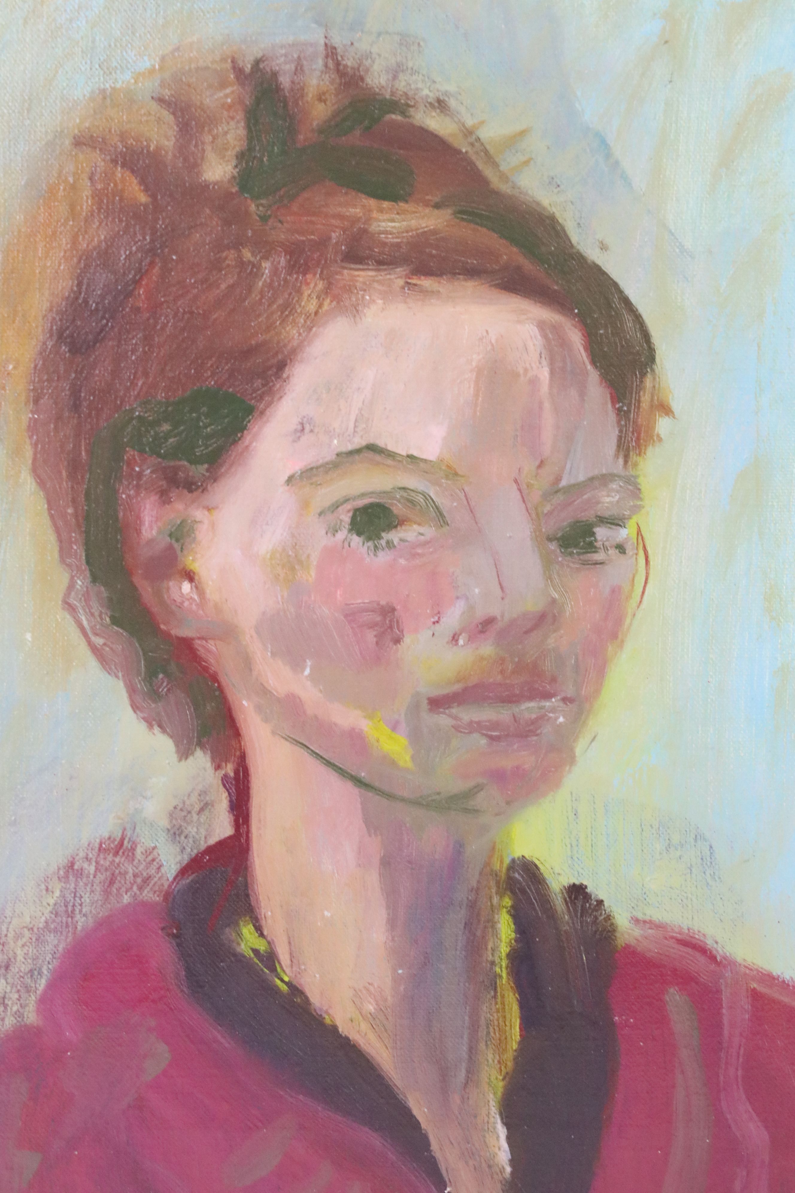 Paul Richards (born 1949) Oil on Canvas Head and Shoulder Portrait of a Young Lady, 39.5cm x 29.5cm - Image 3 of 6