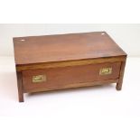 Teak Campaign style Rectangular Coffee Table, the single drawer with brass recessed handles, 76cm