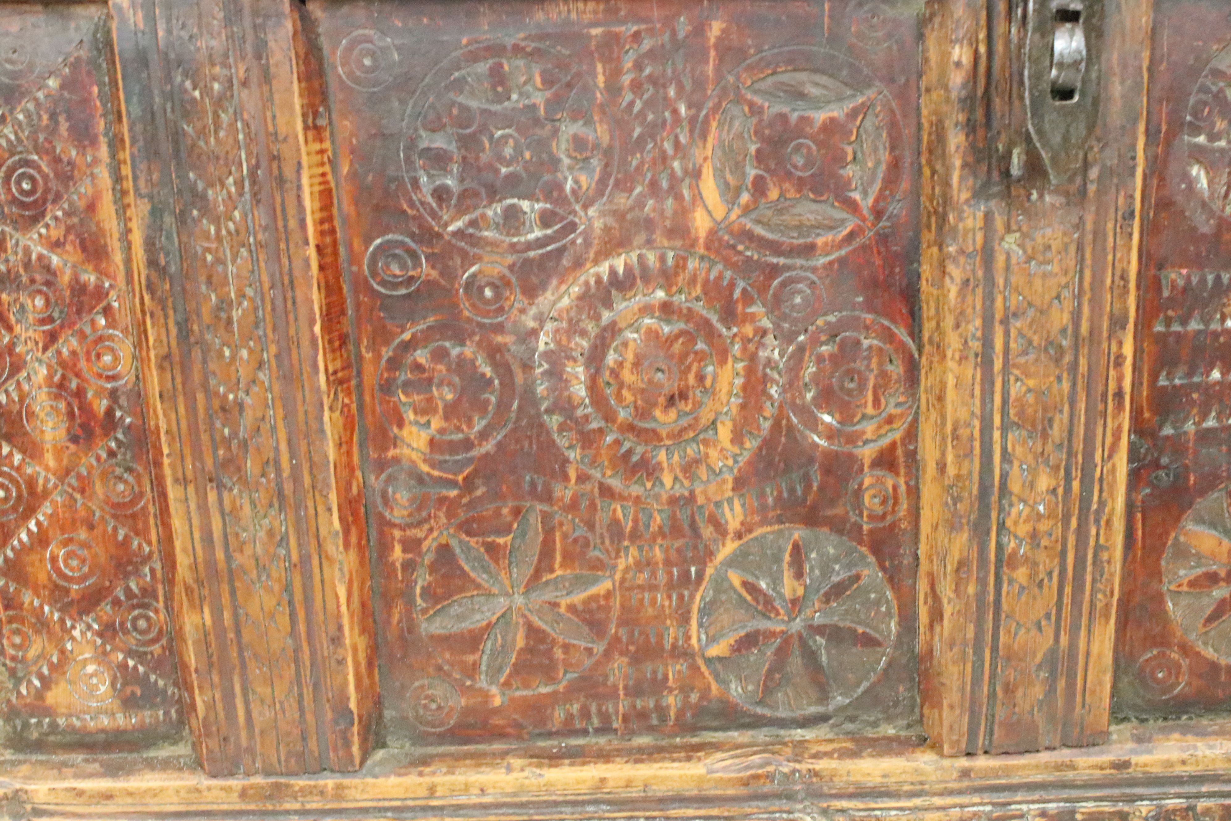 Afghan Hardwood Marriage / Dowry Chest with geometric chip carved decoration to front, 79cm long x - Image 6 of 10