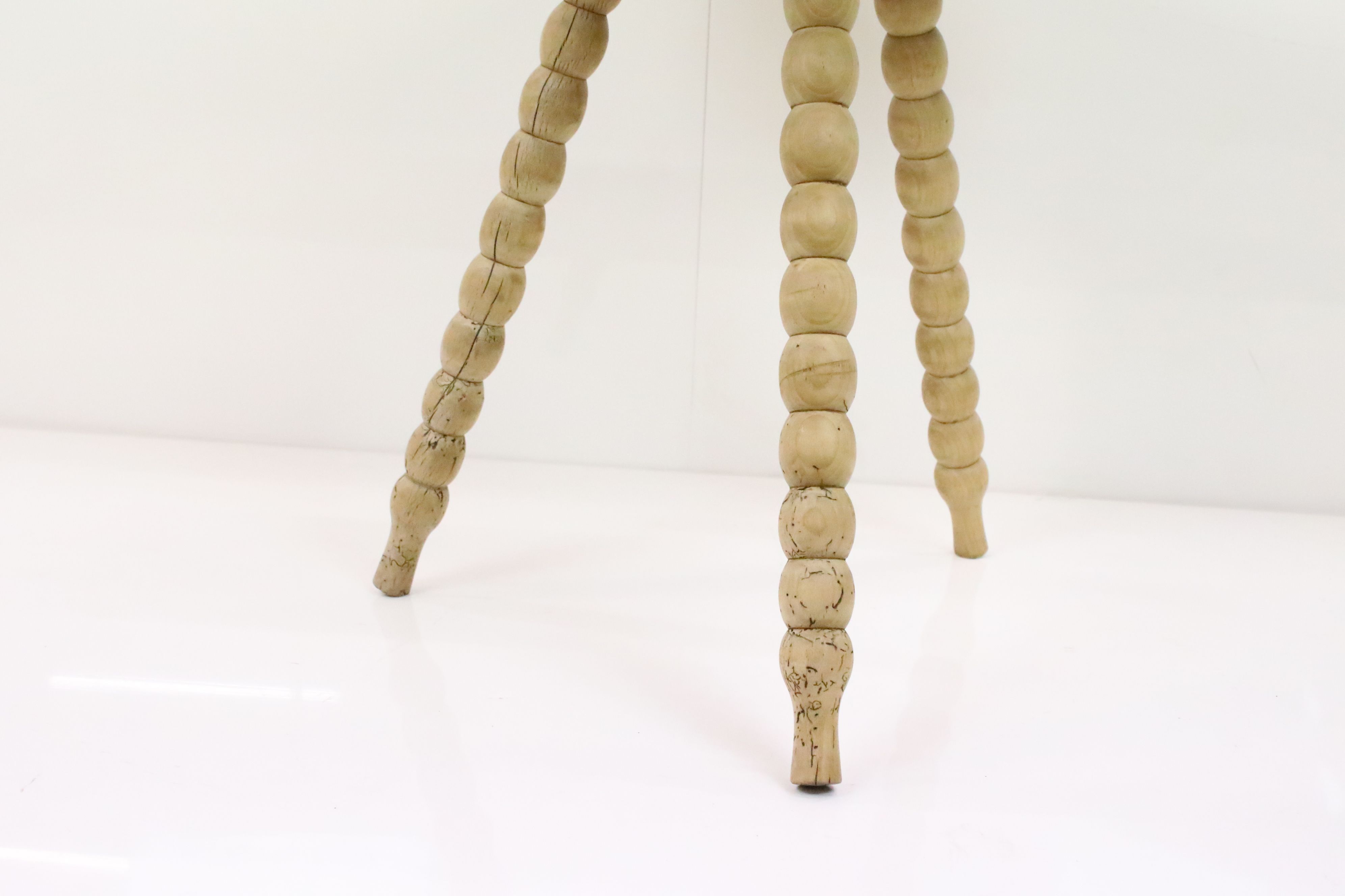 Victorian Pine Cricket type Table, the octagonal top raised on three bobbin legs, 53cm wide x 59cm - Image 3 of 5