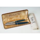 A vintage Parker 51 fountain pen and propelling pencil set within original gift box.