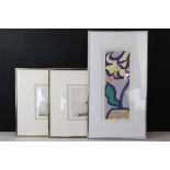 Simon Bull, signed Artists Proof Screenprint of a Lily together with a pair of Artist Proof Etchings