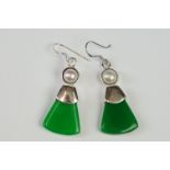 Pair of Silver and Jade Art Deco style Drop Earrings