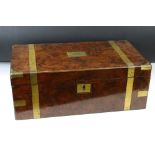 Victorian Brass Bound Burr Walnut Writing Slope, with fitted interior containing two glass