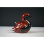 A vintage Murano glass ornament in the form of a duck, marked Murano to the base, stands approx 10cm