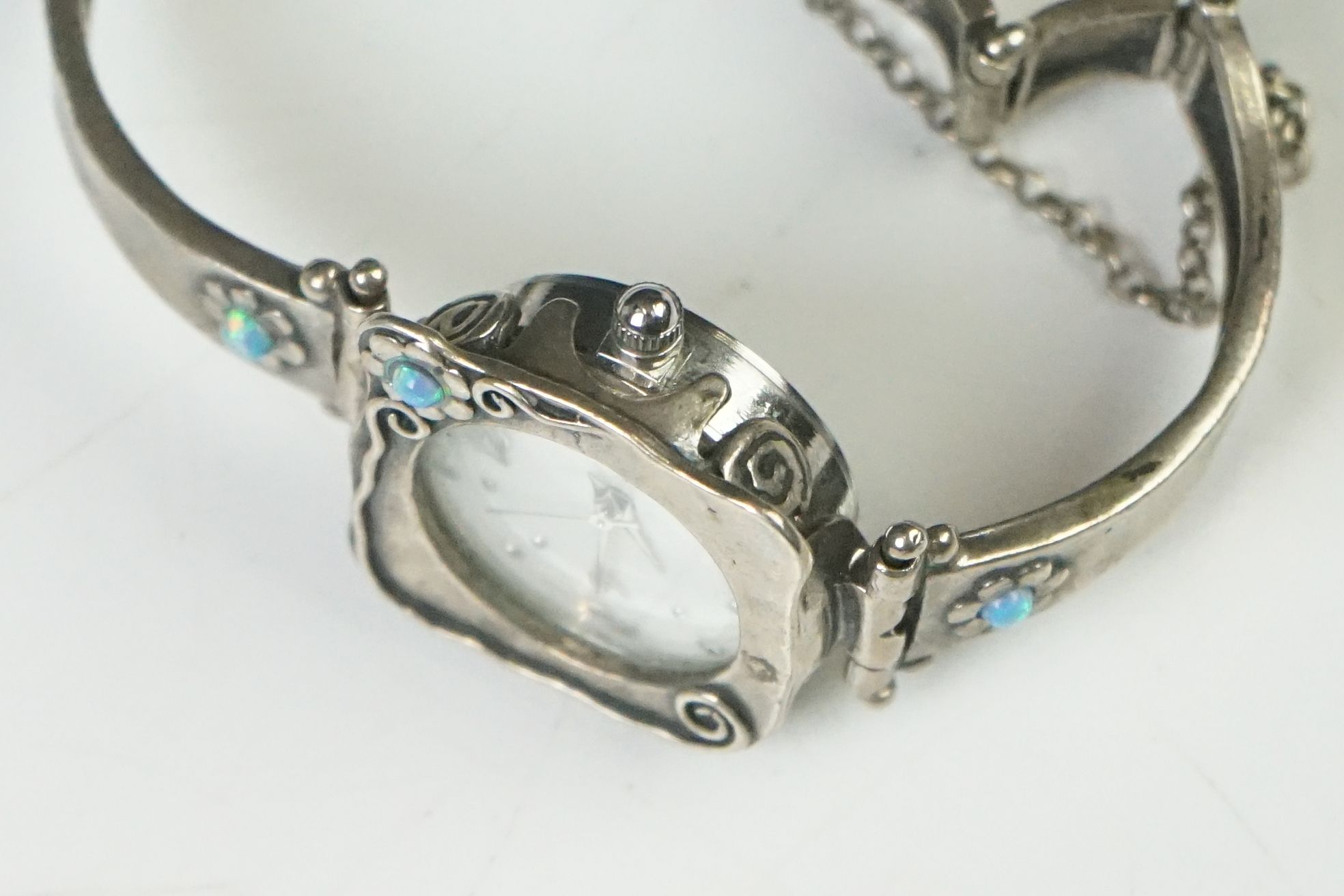 Art Deco Ladies Silver and Opal Watch - Image 5 of 9