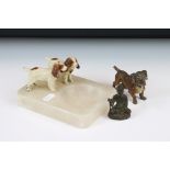 Art Deco Alabaster Ashtray mounted by a pair of cold painted Spaniels (15cm long), together with a