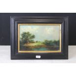 Oil Painting of a Rural scene with figures, 13cm x 21cm