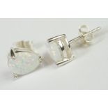 Pair of Pear shaped Silver and Opal Stud Earrings