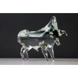 Murano Glass Bull in a graduating smoky grey colourway, measures approx 17cm long x 14cm high
