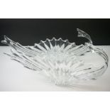 Pair of Val St Lambert 20th Century centrepiece art glass dishes, of ribbed 'splash' form, measure