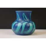Pilkington's Royal Lancastrian vase with blue glazed moulded wheatsheaf decoration, the vase of