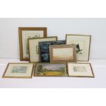 Collection of Eight Framed Oil Paintings, Watercolours and Prints