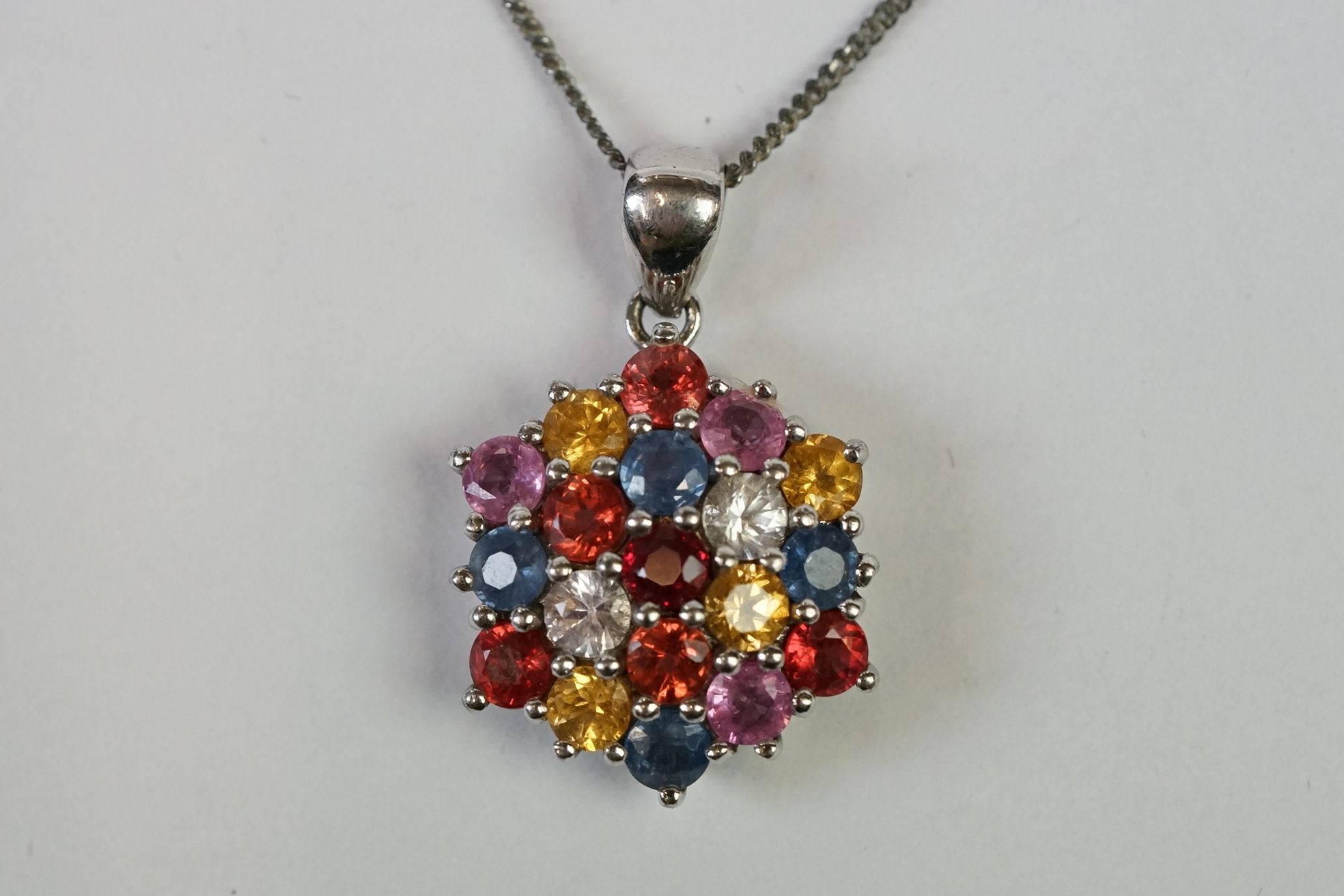 Silver Necklace with multi-coloured stone Silver Pendant