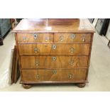 18th century Figured Walnut and Cross-banded Chest of Two Short over Three Long Drawers with boxwood