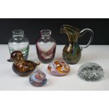 20th Century glassware - Seven pieces to include a Caithness 'Pebble' paperweight, Langham Glass