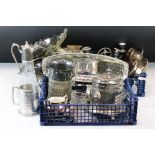 A collection of mixed silver plate to include Tazza, Bottle coasters, trays, jug, bowls....etc.