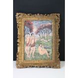 Oil on Canvas depicting Classical Ladies and Wild Boar in a landscape, 17cm x 12cm