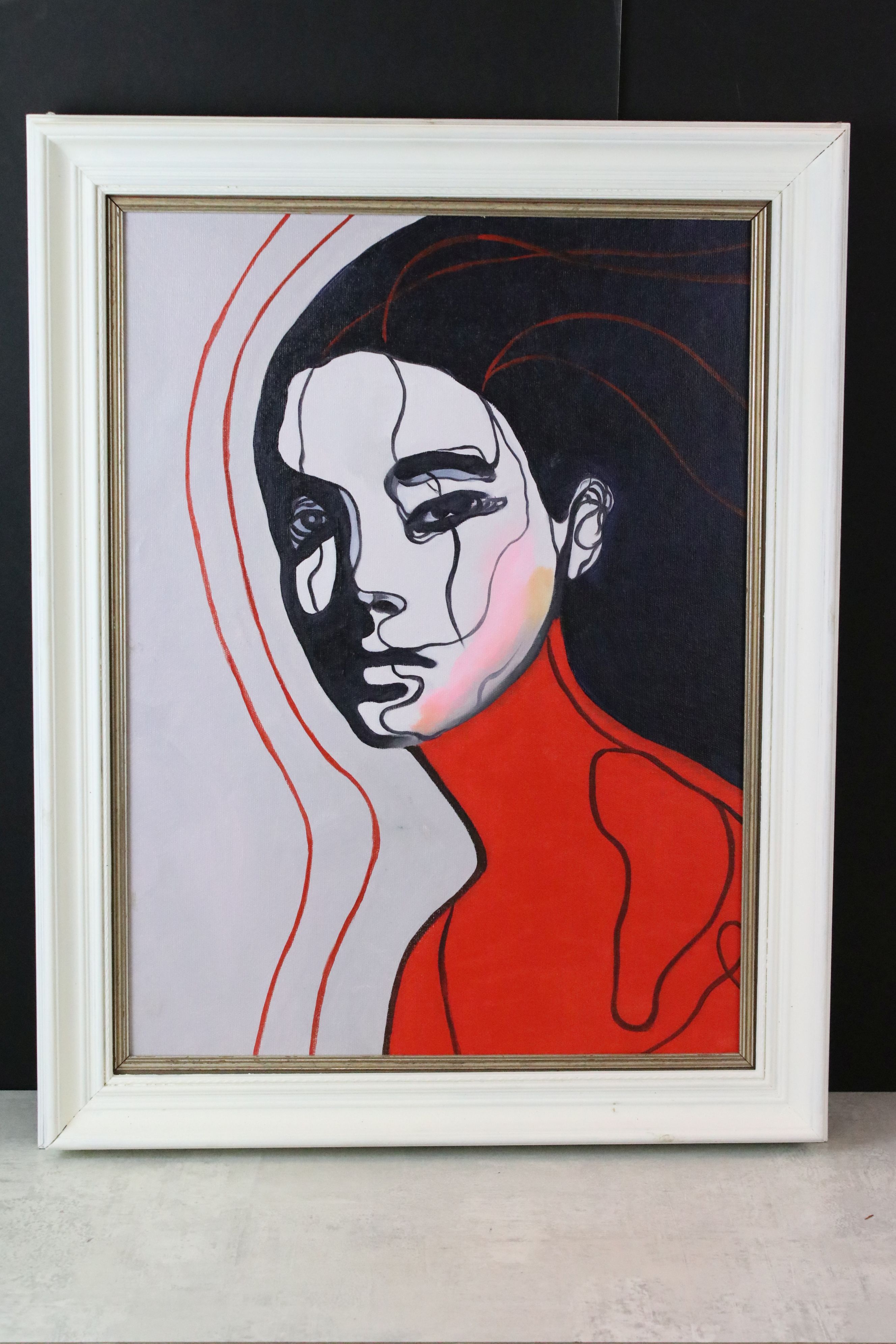 Modern School, Studio framed Oil Painting Portrait of a Young Lady in vivid hues, 57cm x 42cm