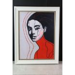 Modern School, Studio framed Oil Painting Portrait of a Young Lady in vivid hues, 57cm x 42cm