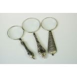 Set of Three Magnifying Glasses with silver plated handles