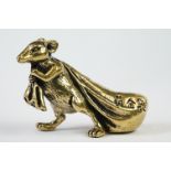 An ornamental Solid brass lucky fortune rat with bag.