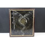 Oil on Board Mystical Pallet Oil Study of a Winged Serpent, 40cm x 34cm. framed
