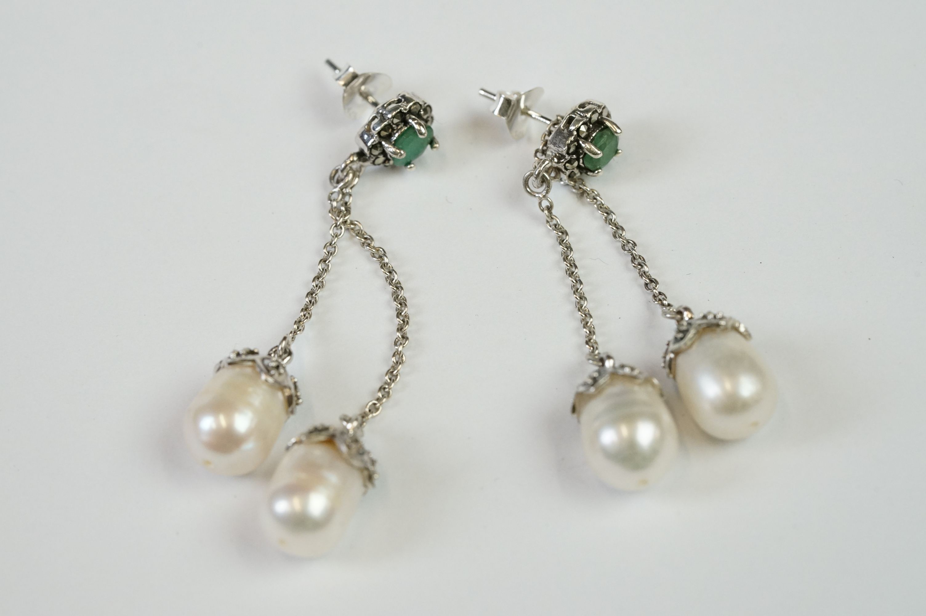 Pair of Silver and Freshwater Pearl Drop Earrings, cased - Image 2 of 12
