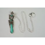 Silver Art Deco style Pendant Necklace set with Turquoise and Marcasites