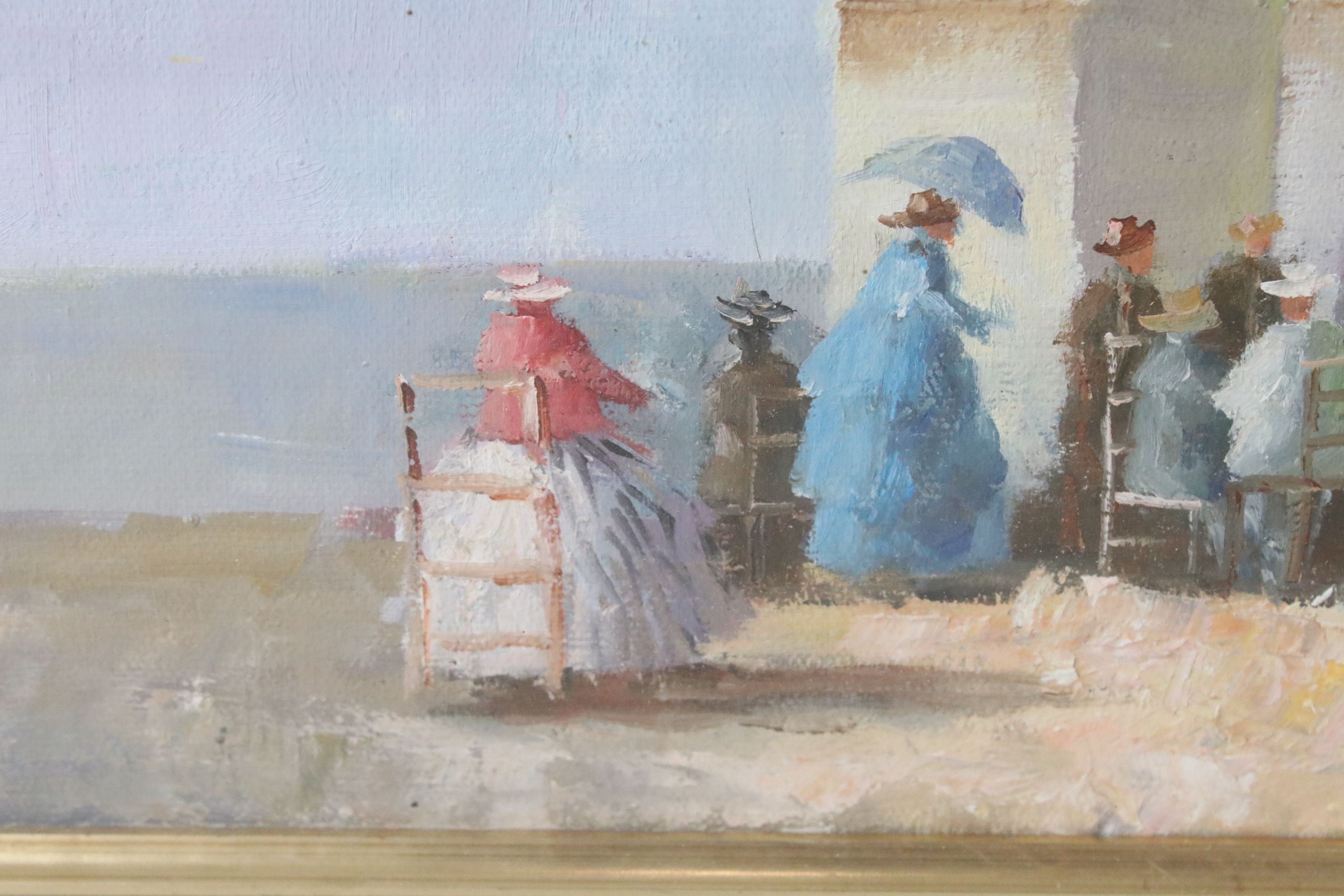 In the manner of Eugene Boudin, Impressionist Oil Painting of a Victorian beach gathering beside - Image 3 of 6