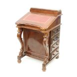 Victorian style Hardwood Davenport with lidded stationery tray to top, sloping red leather inset
