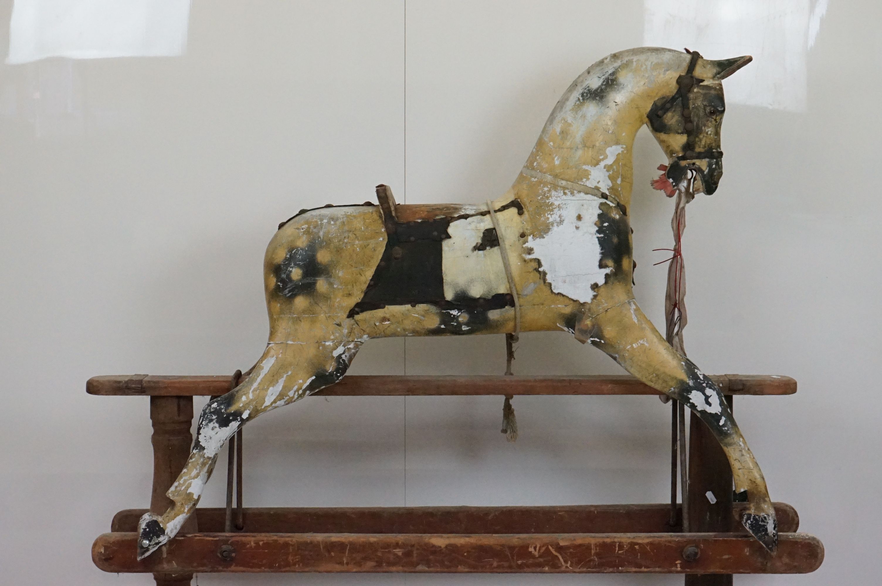 Victorian Carved Wooden Rocking Horse for restoration, painted dapple grey finish, inset glass eyes, - Image 2 of 16