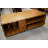 Mid century Meredew Teak Rectangular Coffee Table with open shelves and two drawers raised on