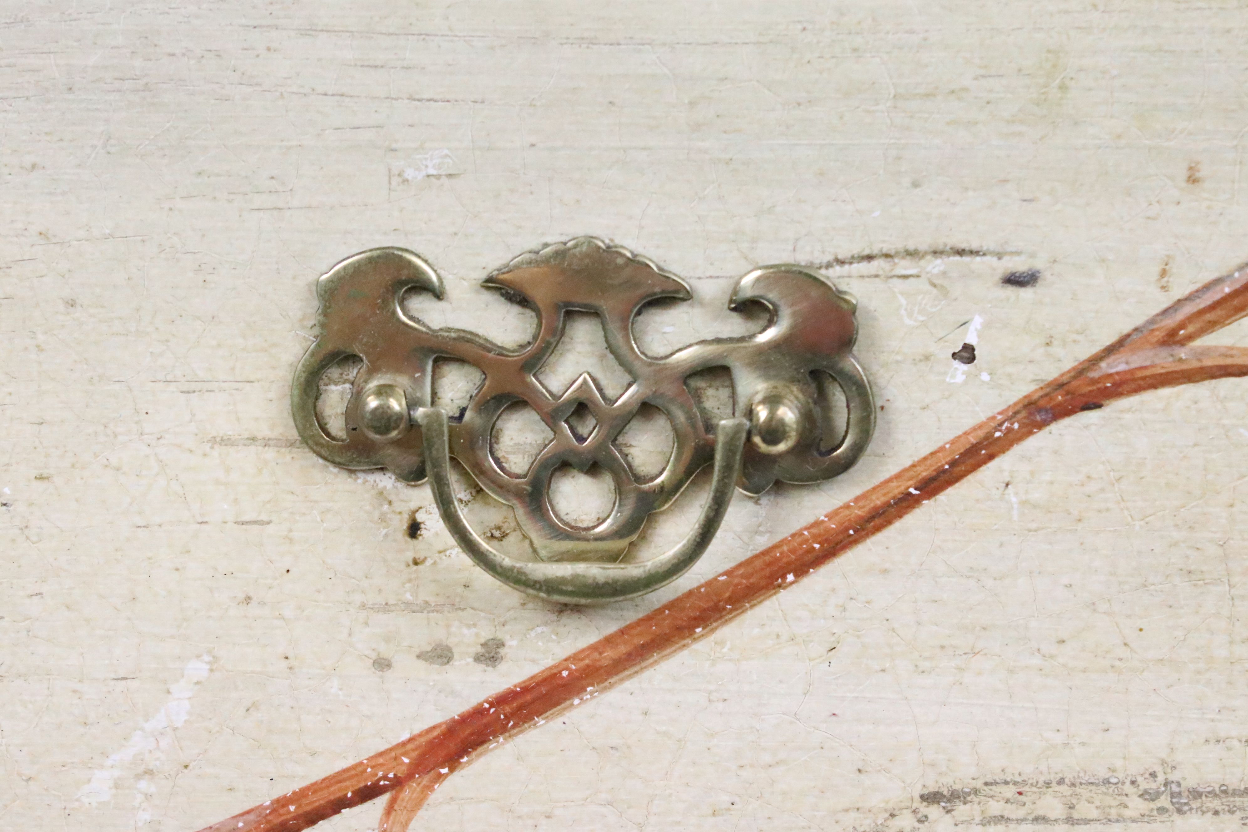 Victorian Yellow Painted Pine Chest of Three Long Drawers with painted scroll work decoration, - Image 5 of 6