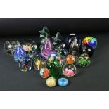 Collection of over 45 glass paperweights featuring 2 x Mdina examples (signed 'Mdina' to base),