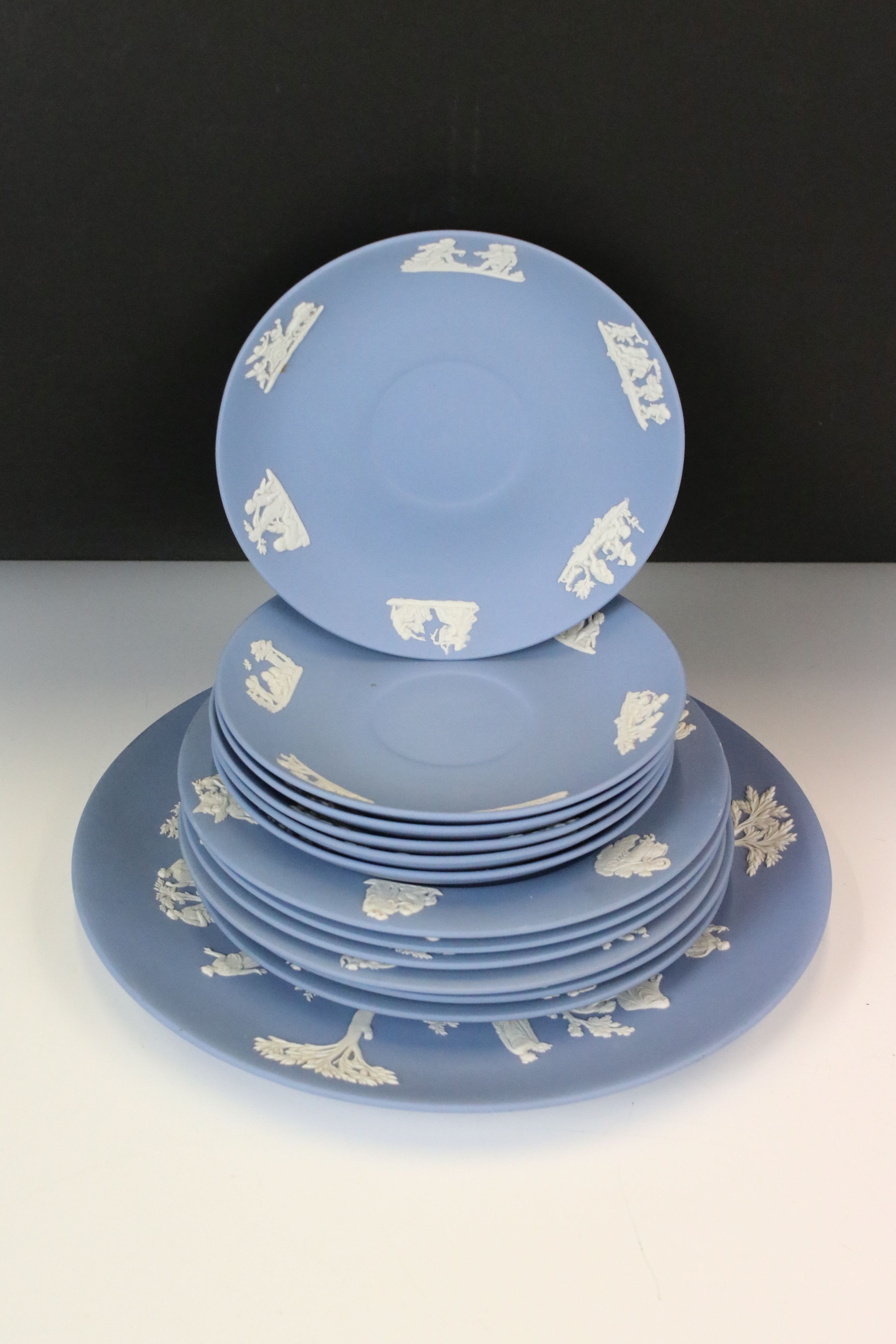 Wedgwood Jasperware Pale Blue Tea Service for 6 to include 2 x teapots & covers, 6 teacups & - Image 2 of 12