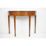Sheraton Revival Satinwood and Rosewood Cross-banded Demi-Lune Side Table, the top inlaid with a