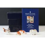 Three Boxed Royal Crown Derby Collectors Guild paperweights to include Crested Tit, Bank Vole and