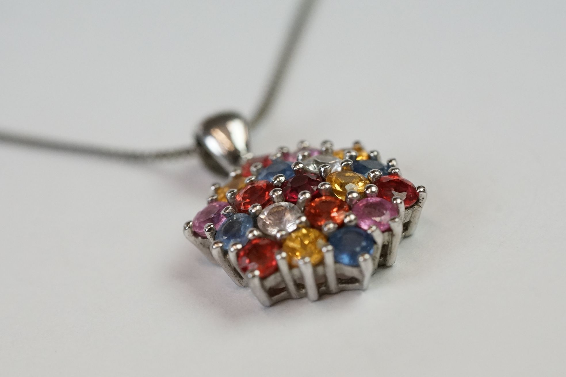 Silver Necklace with multi-coloured stone Silver Pendant - Image 2 of 7