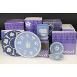 9 Boxed Wedgwood Jasperware ceramics to include 8 x Pale Blue examples (3652 Royal Wedding Loving